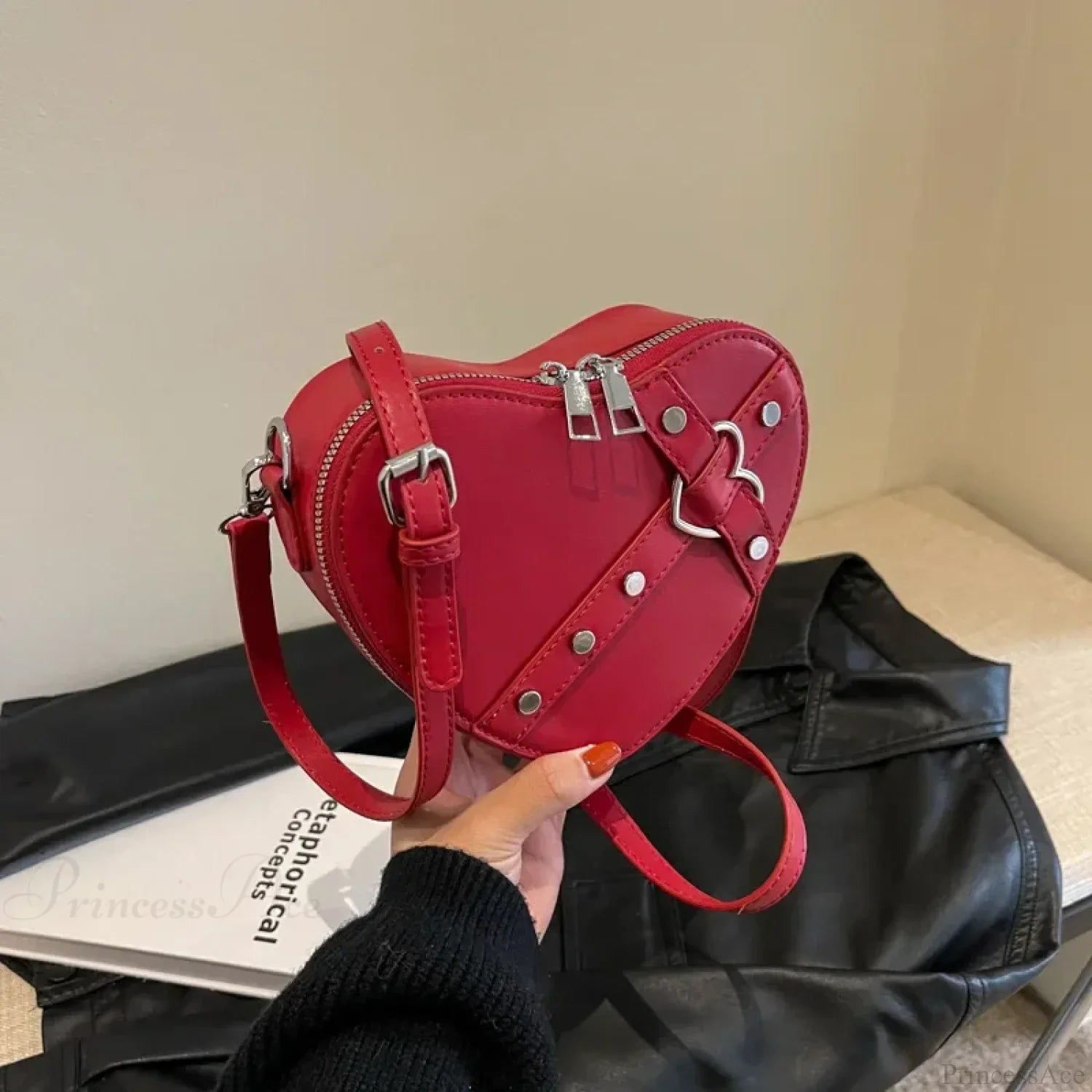 Y2K Rivet Heart-Shaped Crossbody Bag