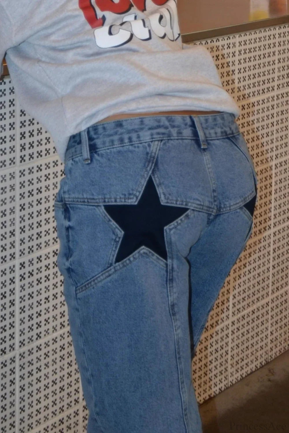 Jeans a toppa a blocchi di colore stile Anni 2000