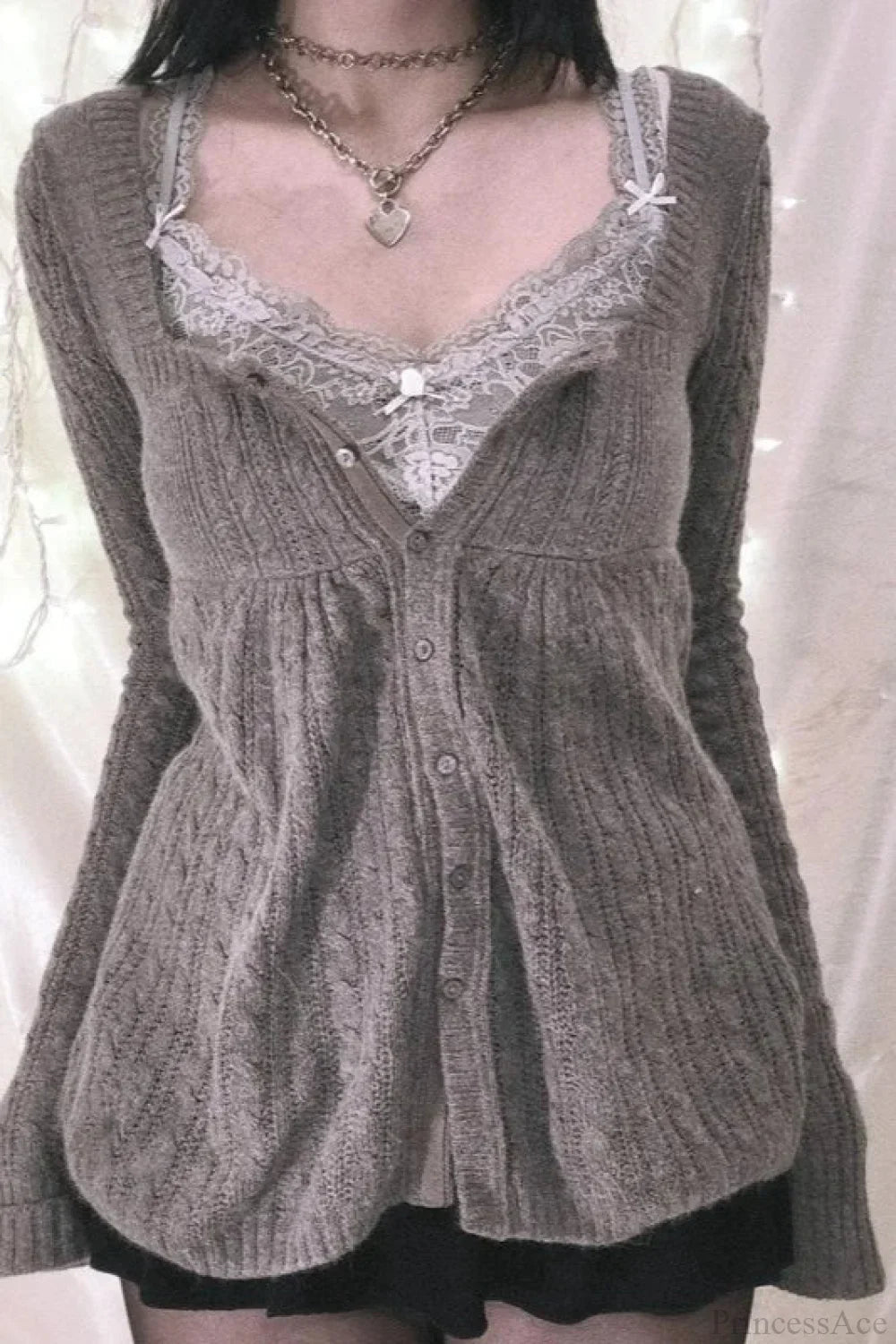 Y2K Sweet Square Neck Cable Knit Button Blouse